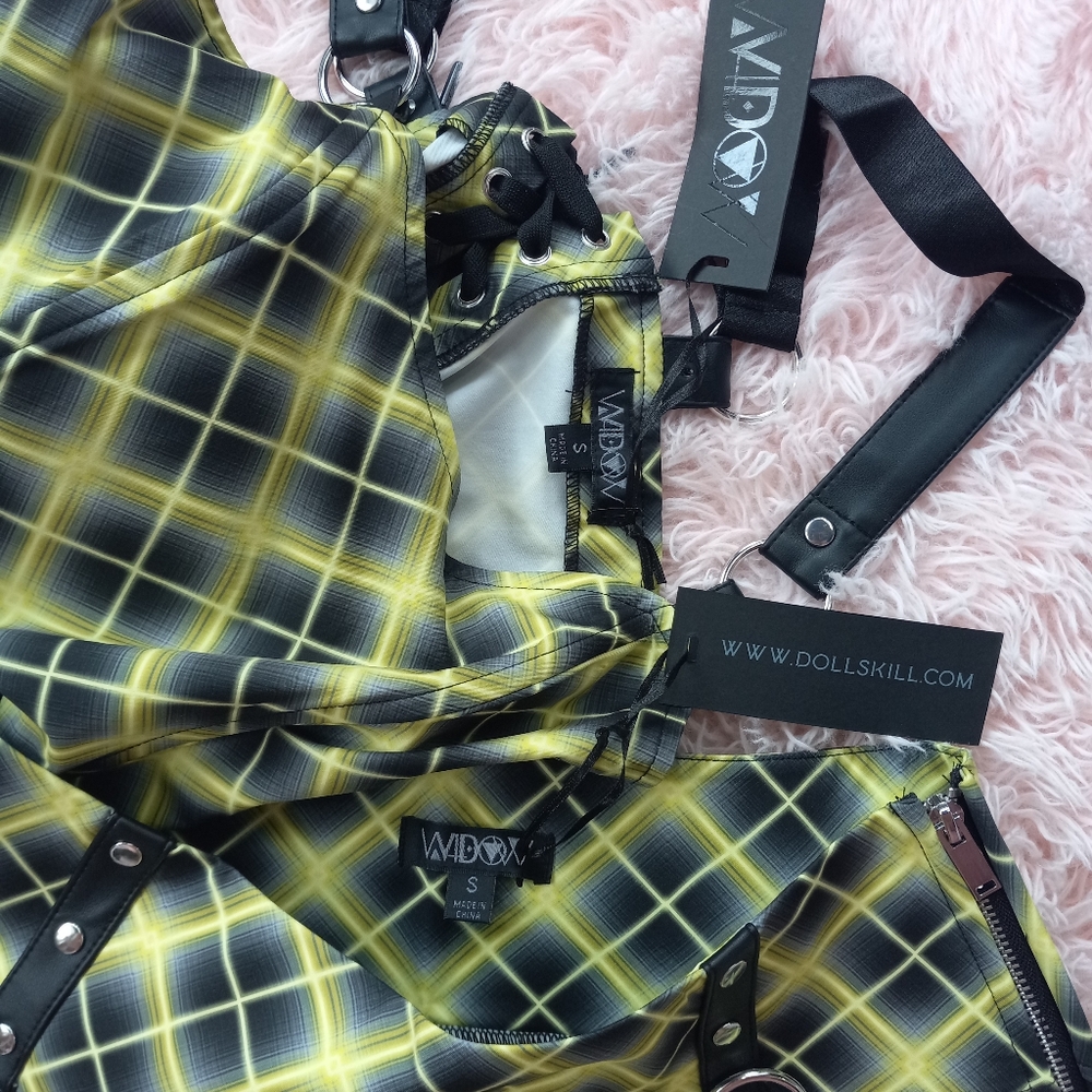 SOLD OUT ONLINE! Dolls kill Vile & Enchanted plaid set- widow goth corset - Picture 11 of 14